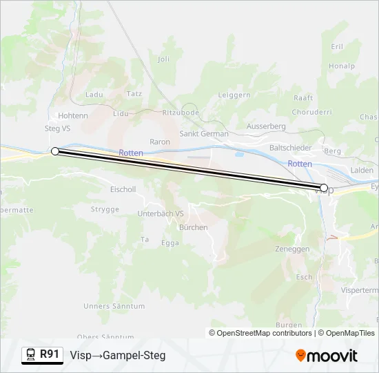 Plan de la ligne R91 de train