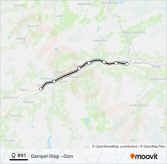 Plan de la ligne R91 de train