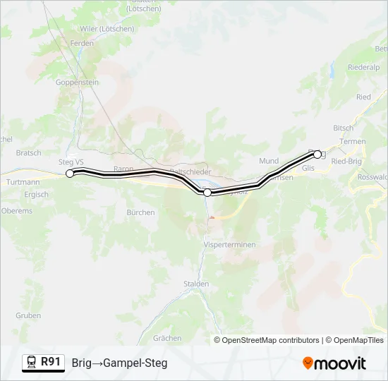 Plan de la ligne R91 de train