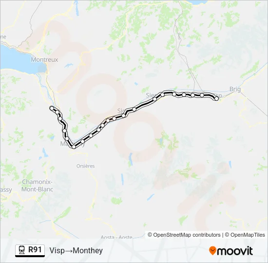Plan de la ligne R91 de train