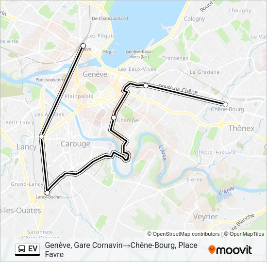 Plan de la ligne EV de bus
