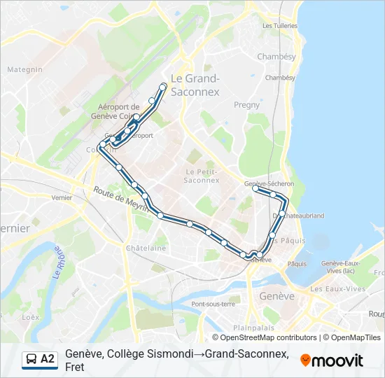 Plan de la ligne A2 de bus