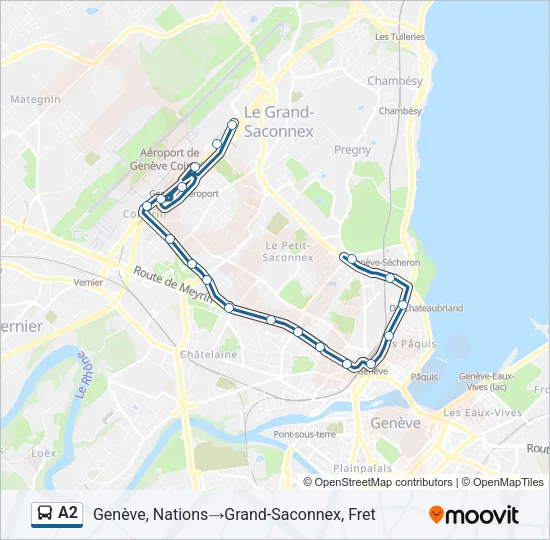 Plan de la ligne A2 de bus