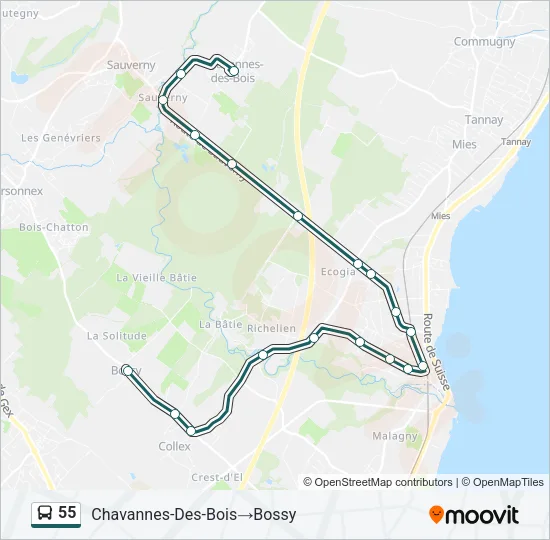 55 Bus Line Map