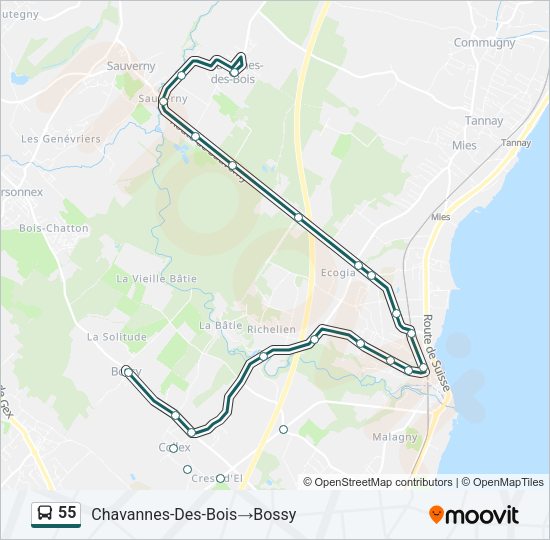 55 Bus Line Map