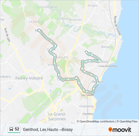 Plan de la ligne 52 de bus