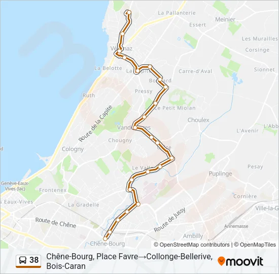 Plan de la ligne 38 de bus