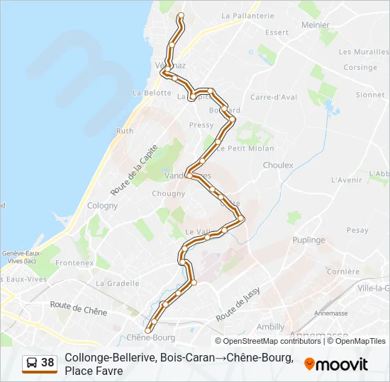 Plan de la ligne 38 de bus