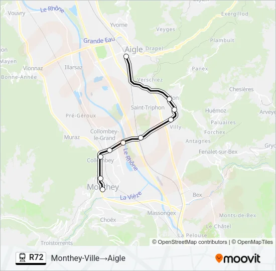 Plan de la ligne R72 de train