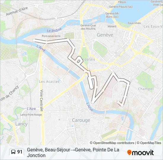 Plan de la ligne 91 de bus
