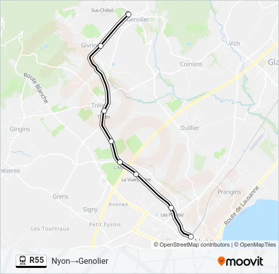 Plan de la ligne R55 de train