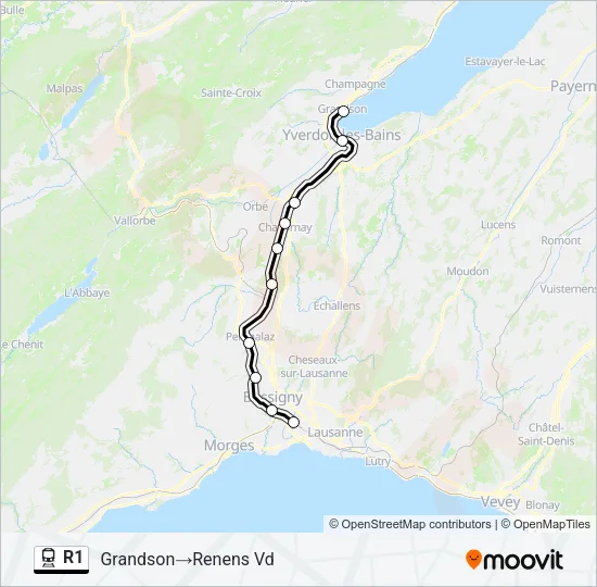 Plan de la ligne R1 de train