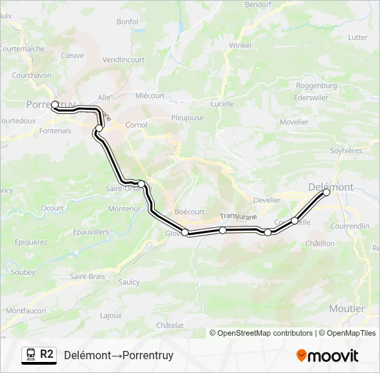 R2 Train Database R2 Route: Schedules, Stops & Maps - Delémont→Porrentruy (Updated)