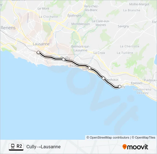 Plan de la ligne R2 de train