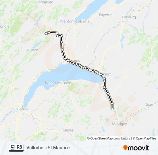 Plan de la ligne R3 de train