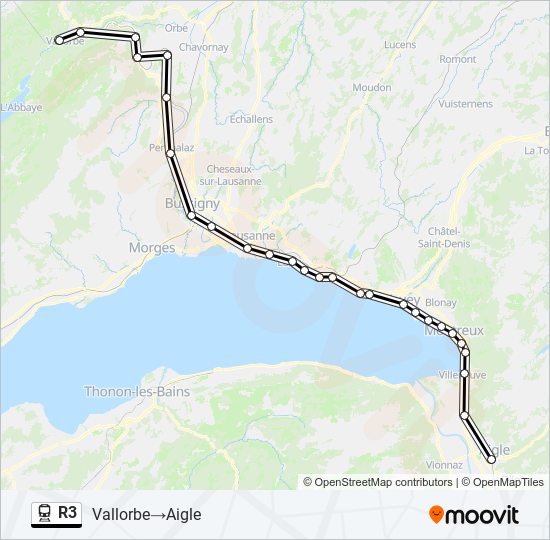 Plan de la ligne R3 de train