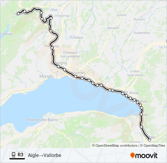 Plan de la ligne R3 de train