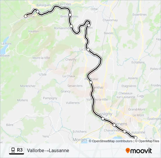 Plan de la ligne R3 de train
