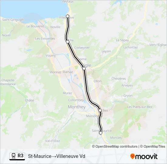 Plan de la ligne R3 de train