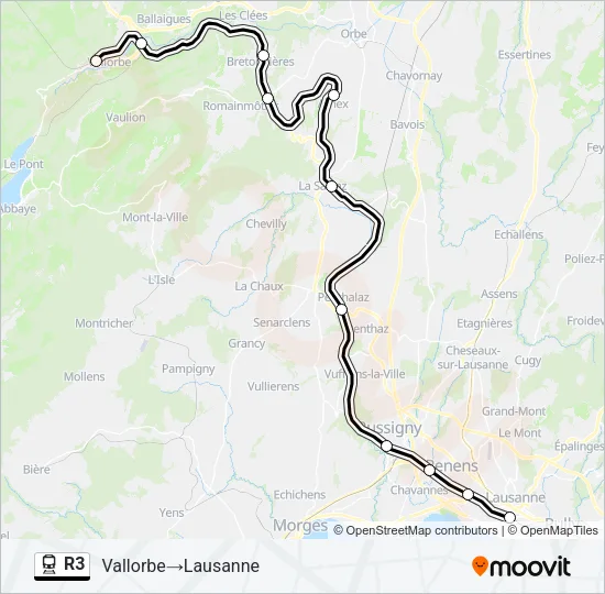 Plan de la ligne R3 de train