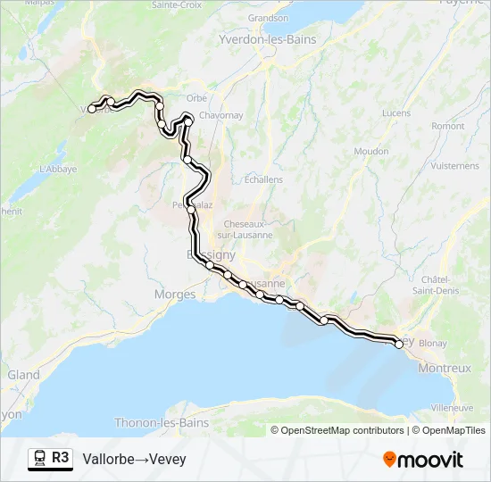 Plan de la ligne R3 de train