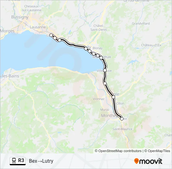 Plan de la ligne R3 de train