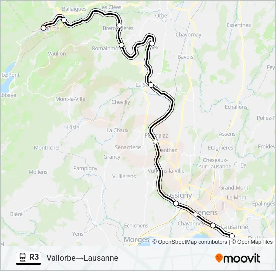 Plan de la ligne R3 de train