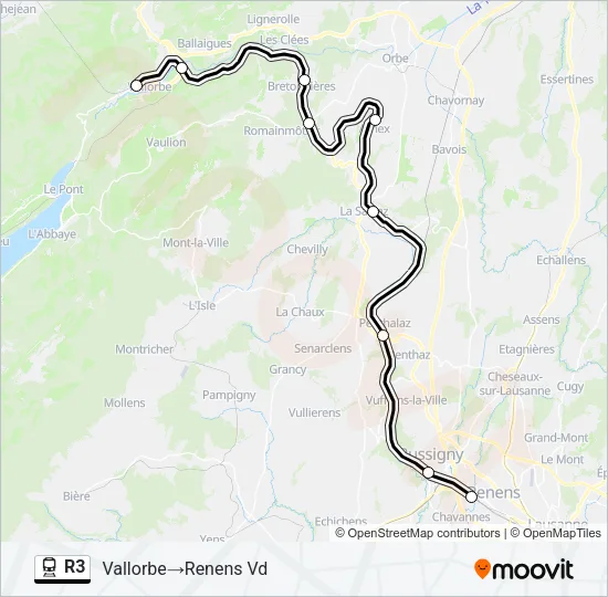 Plan de la ligne R3 de train