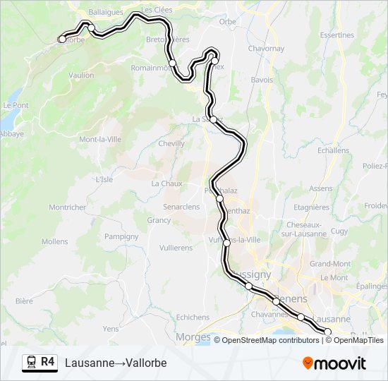 Plan de la ligne R4 de train