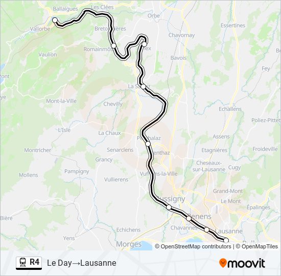 Plan de la ligne R4 de train