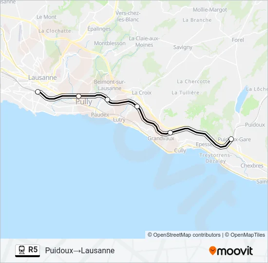 Plan de la ligne R5 de train
