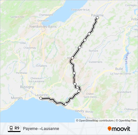 Plan de la ligne R9 de train