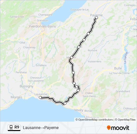 Plan de la ligne R9 de train