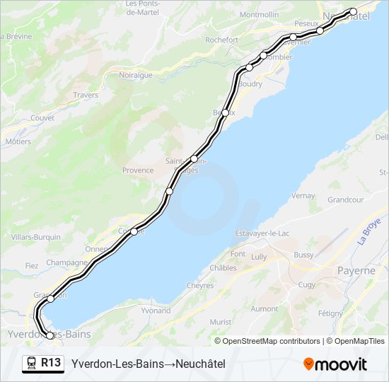 Plan de la ligne R13 de train