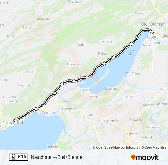 Plan de la ligne R16 de train