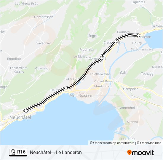 Plan de la ligne R16 de train