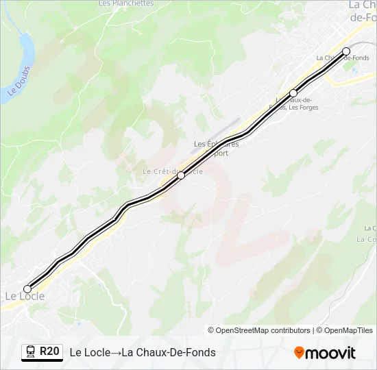 Plan de la ligne R20 de train