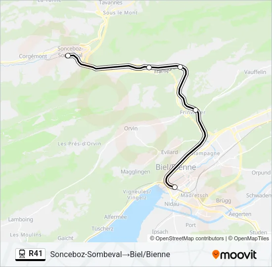 Plan de la ligne R41 de train