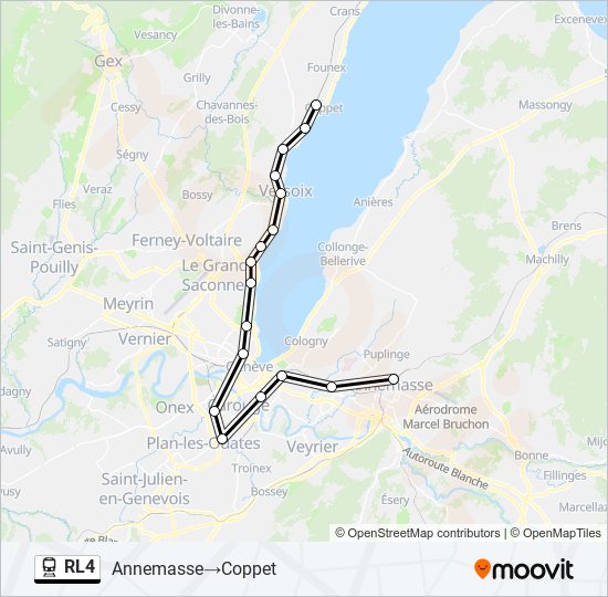 Plan de la ligne RL4 de train