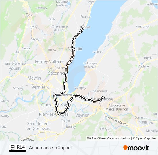 Plan de la ligne RL4 de train