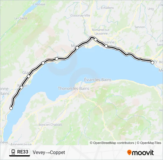 RE33 Route: Schedules, Stops & Maps - Vevey‎→Coppet (Updated)