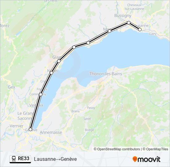 Plan de la ligne RE33 de Bahn