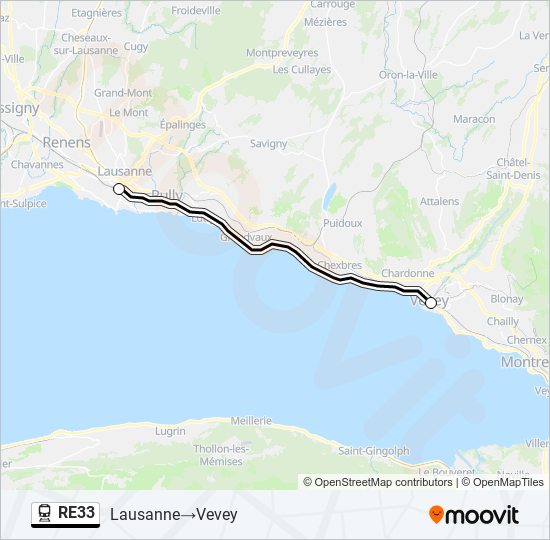 Plan de la ligne RE33 de train