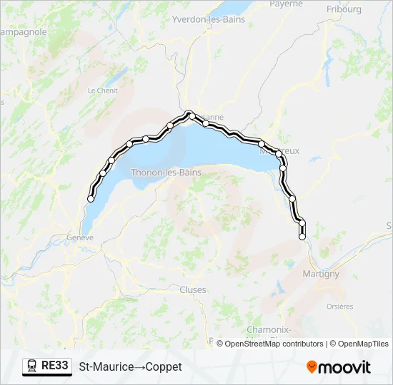 Plan de la ligne RE33 de train