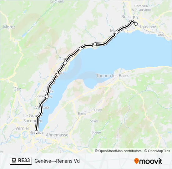 Plan de la ligne RE33 de train