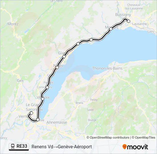 Plan de la ligne RE33 de train