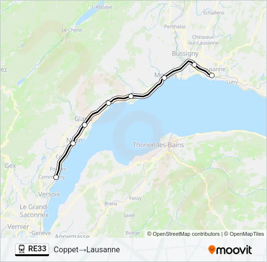 Plan de la ligne RE33 de train