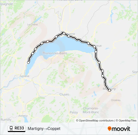 Plan de la ligne RE33 de train