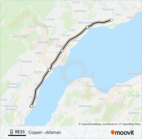 Plan de la ligne RE33 de train