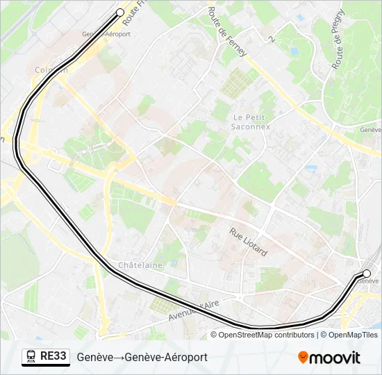 Plan de la ligne RE33 de train